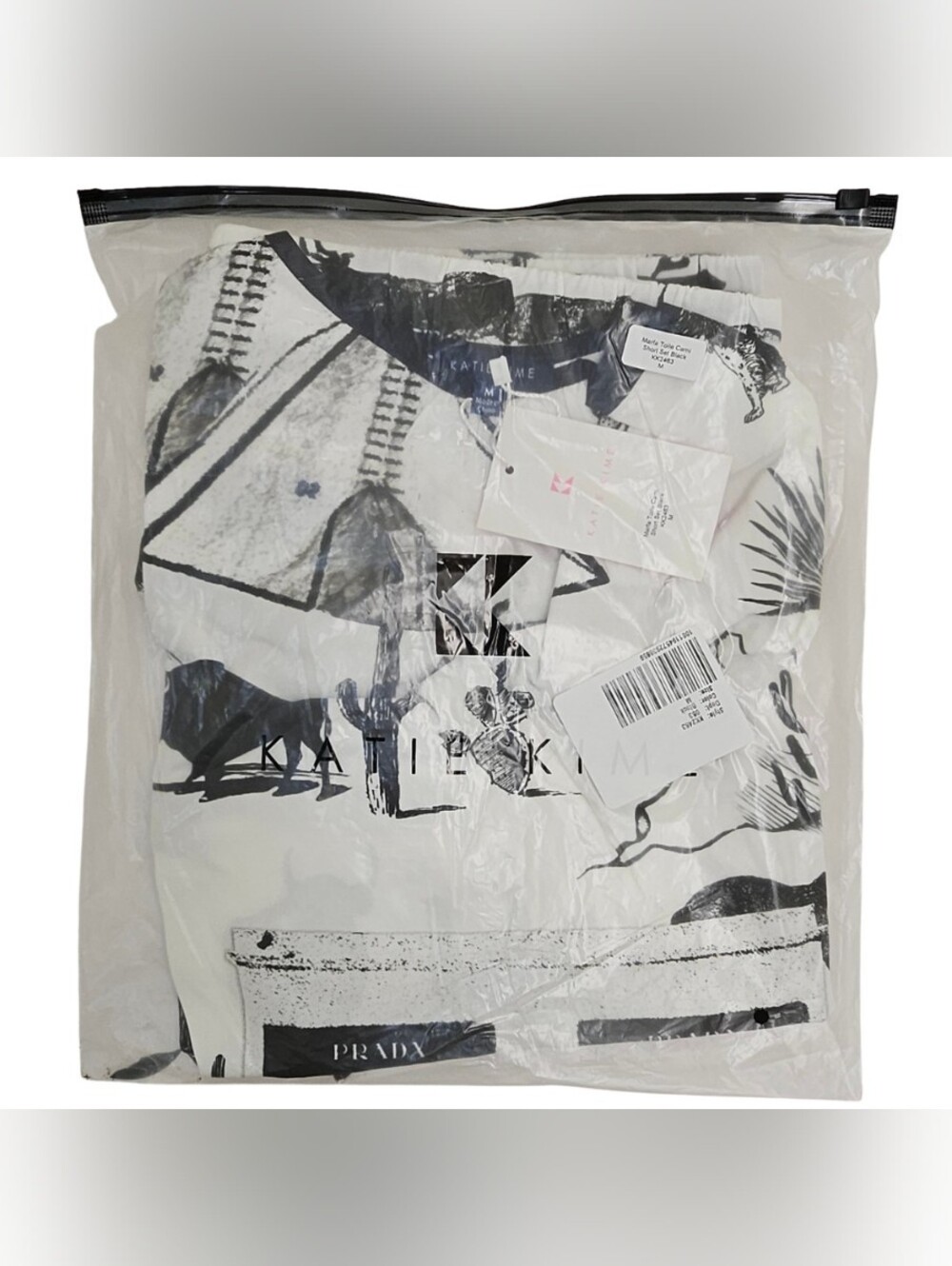 Katie Kime Pajama Set Marfa Toile Cami & Shorts Black Loungewear NWT